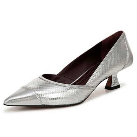 Franco Sarto Shoes - Franco Sarto 6 Darcy Pointed Toe Kitten Heel Silver Snake Textured Pumps